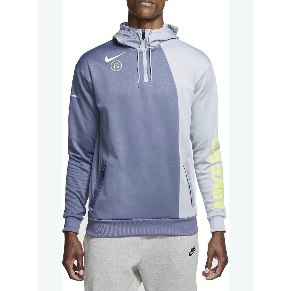 Nike Dri Fit Soccer Football Club Blue 1/4 Zip Hoodie Men's Large